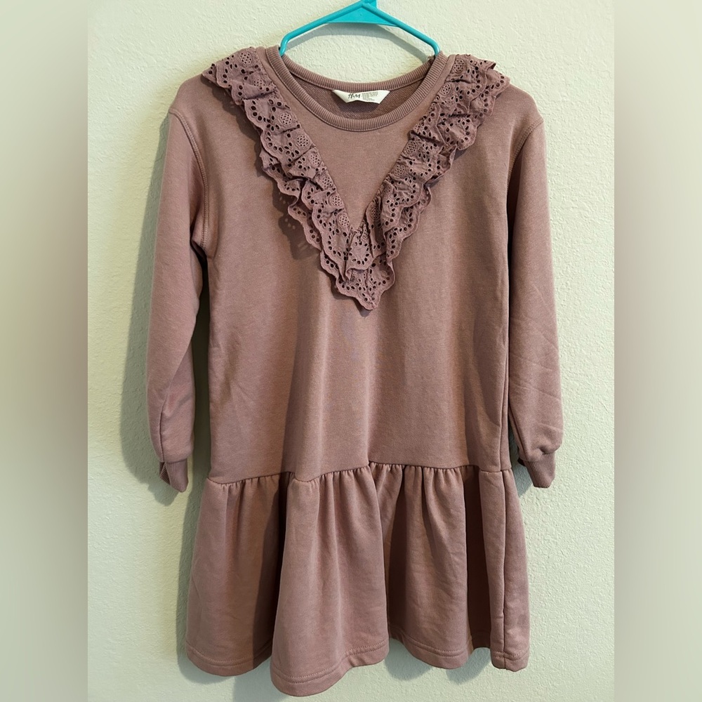 Pink Ruffled Long Sleeve Dress